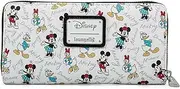 [Loungefly] Disney Wallet Mickey Minnie Mouse Daisy Donald Duck Zip Clutch White Saffiano Faux Leather, White, Clutch Wallet