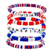 4th of July Bracelets Red White and Blue Bracelets USA Clay Bead Bracelet 5pcs