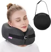 CSJT Travel Pillow Vac Compressed Memory Foam Neck Pillow Airplane,Comfortable,Neck Support,Machine Washable,Airplanes Travel Essentials Accessories for Office,Flight,Cars Breaks Sleeping(Black)