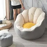 TOOPYW Lazy Sofa Cover Soft Cotton Linen Stuffable Bean Bags Chair Cover (No Filling) Lazy Lounger High Back Bean Bag Sofa for Adults and Kids,Gray Beige