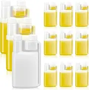 Lounsweer 12 Pcs Plastic Flask with Built in 1oz Shot Glass Graduated Chamber with Caps, Measuring Bottles One for Filling and One for Dispensing, to Store, Measure Dispense Liquids (32oz)