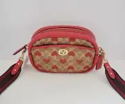 Coach C8390 Signature Heart Print Camera Bag Crossbody Handbag Tan Red Apple