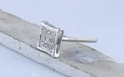 10kt White Gold Womens Round Diamond Square Kite Cluster Stud Earrings 1/20