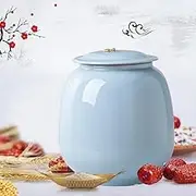 Rice Cylinder Storage Ceramic, Ceramic Rice Jar Handcrafted, Airtight Rice Bucket With Lid, Food Dispenser For Beans Corns Wheat(25kg/55lbs)