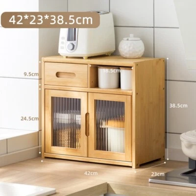 Bamboo Countertop Cupboard 2 Tier Pantry Kitchen Desk Tea Coffee Storage Cabinet