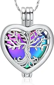 [QGJNSGC] Cremation Jewellery Heart Urn Necklaces for Ashes for Women Flower Memorial Mini Keepsake Ash Hollow Pendant, Stainless Steel