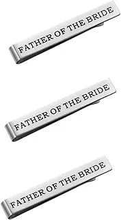 [WRITWAA] 3 Pcs Wedding Tie Clip Double-sided Lettering for Groom Bride Dad Elegant Steel Tie Accessory for Men