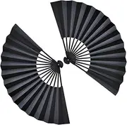 HFMYGS 2 Pcs Hand Fan Folding, Black Fabric Hand Fans, Chines Handheld Fans for Dancing, Chinese Silk Fabric, Folding Handheld Fan for Wedding, Preference, Performance, Dancing, Home Decoration