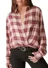 Lucky Brand Women's Cloud Plaid Boyfriend Button Up Shirt Dusty Cedar Pink XXL