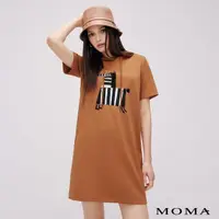 在飛比找momo購物網優惠-【MOMA】俏皮斑馬連帽Ｔ恤洋裝(卡其色)