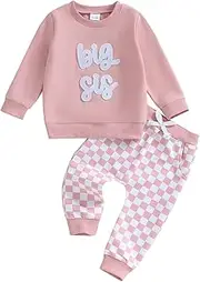 [Bonangber] Sibling Matching Outfits Newborn Toddler Baby Long Sleeve Crewneck Sweatshirt with Pants Cute Fall Winter Clothes
