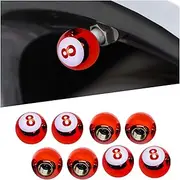 8 PCS Car Tire Valve Caps, Pool 8 Ball Wheel Valve Stem Covers with Rubber Ring, Corrosion Resistant Airtight Tyre Dust Caps, Universal Stem Covers for Car, Truck, Bicycle, SUV (Red)