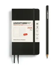 [LEUCHTTURM1917] Weekly Planner & Notebook 2025, Pocket (A6) Softcover in Black