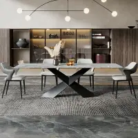 在飛比找樂天市場購物網優惠-餐桌 長方形可伸縮抽拉延伸現代 家用 飯桌亮光 餐桌 椅