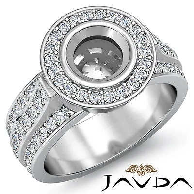 Diamond Engagement Huge Ring Round Semi Mount 14karat Gold Halo Pave Set 1.65Ct