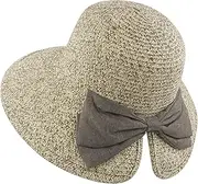 [Muryobao] Women Straw Hats Wide Brim Foldable Packable Roll up Cap Summer UV Protection Beach Sun Hat UPF50+