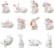 HYSTYLE 12 Pcs Cute Animal Rabbit Miniature Animal Figures Mini Bunny Figurines, Rabbit Cake Cupcake Toppers, Rabbit Cake Decoration, Miniature Fairy Garden Decoration (White Rabbit)