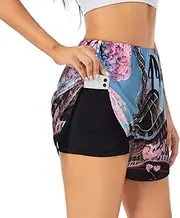 [GaxfjRu] Oil Painting Paris Eiffel Tower Print Women's Running Shorts High Waisted Running Shorts Pocket Sporty Gym Elastic Short