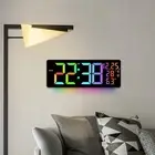LED Digital Wall Clock Electronic Alarm Clock 10 Level Adjustable Light with RGB