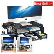 Multi-Level Ergonomic Monitor Stand with Drawer & Pen Holder for Laptops - Black