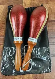 Maracas Leather, Professional, Painted Red Sparkle A1 Brand With Carry Bag.