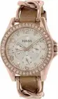 Fossil Riley Multi-Function Sand Dial Bone Leather Womens Watch