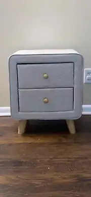 Jonesy 2-Drawer Mid-Century Beige Fabric Nightstand