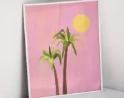 Palm Tree Wall Art Pink Wall Decor Sun Palm Tree Print Pink Preppy Wall Art