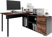Luxsuite Computer Table Office Desk Writing Table with Storage Shelves Study Workstation with Detachable Cabinet Black & Oak