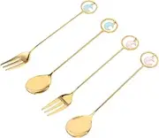 FELTECHELECTR Stylish Stainless Steel Spoons Forks Set 4pc for Tea Dessert Tableware