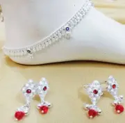 Anklet Toe Rings Indian Silver Plated Ankle Chain Bracelet Wedding Payal 1 Pair