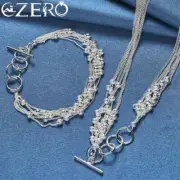 ALIZERO 925 Sterling Silver Frosted Grape Beads Bracelet Necklace Jewelry Set