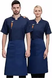[Maizoon] 1 Set Professional Chef Outfit Short Sleeve Breathable Jacket & Waterproof Apron Lightweight Summer Kitchen Uniform for Restaurants - Adjustable Unisex Cooking Attire