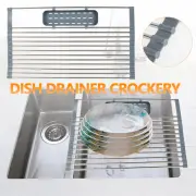 Dish Drainer Crockery Telescopic Draining Basket with Storage Basket Set caWjJ