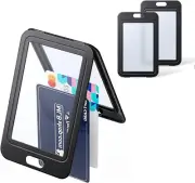 3 Pack ID Badge Holder with Double-Sided Windows Vertical Hard Plastic Case Blac