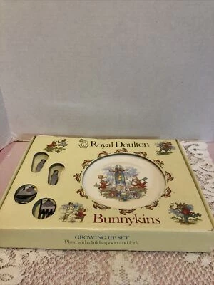 Vintage Royal Doulton-Bunnykins-Growing Up Set-Plate-Fork And Spoon Set