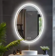 TOOLKISS LED Oval Frameless Salon & Bathroom Wall Mirror – 50 x 70cm (19.7" x 27.5") – Anti-Fog, Backlit, Touch Sensor, 3 Lighting Modes (Warm/Cool/Natural), IP44 Waterproof, Easy Installation
