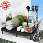 Extendable Dish Drying Rack - Drain Board Utensil & Cutting Board Holder Black