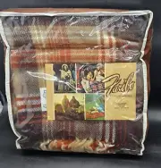 Faribo Pure Wool Red Plaid Blanket Throw With Fringe 52x62 Vtg