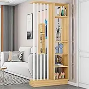 Floor to Ceiling Wall Room Dividers, Entrance Hall Partition Wall Divider, Privacy Screens with Storage Shelf, Wood Room Divider,for Teahouse/Coffee Shop(White+Wood,80x30x205cm)