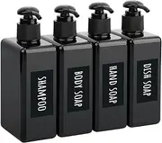 Segbeauty Pump Dispenser Bottle for Shower, 280ml 4pcs Refillable Plastic Containers with Labels, Dish Soap Detergent Dispenser for Kitchen Sink, Hand Soap Dispenser for Bathroom, Translucent Black