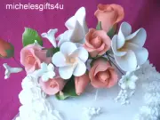 Gum Paste Peach Orange Roses White Frangipani Hawaiian Sugar Cake Flowers