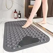 Uandhome Large Shower Mat Non Slip Anti Mould, Bathroom Mat & Foot Massage Mat 70 x 40 cm TPE Bath Mat with Drain Holes & Suction Cups, Bathtub Mats for Inside Shower, Machine Washable Safety (Grey)