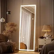 VETROVUE LED Full Length Mirror - 63" x 20" Mirror Full Length with Rounded Corner, Floor Standing for Bedroom/Dressing Room, 3 Color Lighting, White