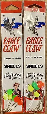 2 Pks Eagle Claw Fishing 2-Way Spinner Snells 128 Fish Hooks - Size 2 And Size 6