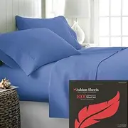 [Ashton Sheets] 100% Egyptian Cotton Sheets Queen Size - 1000 Thread Count 4 PC Sheet Set Egyptian Cotton, Sateen Luxury Sheet Queen Size, High Thread Count, 16" Deep Pocket, Deep Blue