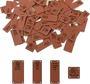 120Pcs Handmade Leather Labels, FUNCYboo Handmade Labels Tags PU Leather Label Tags Handmade Embossed Tags with Holes for DIY Crafts Clothing Handmade Knitting (4 Patterns)