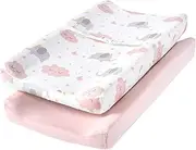 TILLYOU Changing Pad Cover Set in Soft Jersey Material - Fits 32"/34''x16 Contoured Pad for Babies,Elephant & Cloud, Pink
