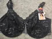 NWT Bali 42DD Lace Lined Underwire Bra Black Strap Extender 772097
