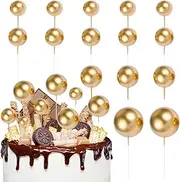 Abaodam 20PCS Mini Balls Cake Toppers Gold Mini Balloons Cake Insert Toppers for Xmas Birthday Baby Shower Wedding Party Decorating